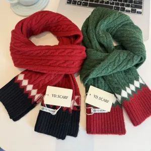 Women winter warm knitted scarf thicked twisted pattern red green couple scarf warm neck