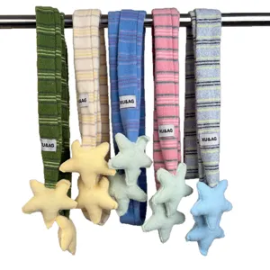 Cute striped plush star scarf winter warm knitted neck warmer for women girls stylish accessory