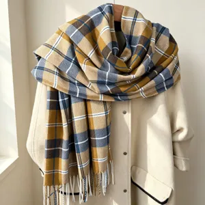 Sciarpa a quadri stile coreano donna uomo, morbida calda frangia inverno scialle.