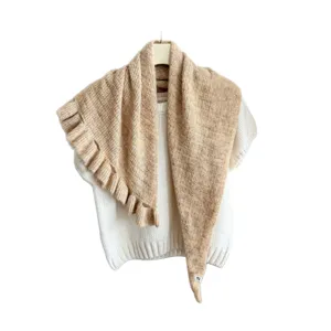 Cozy knitted ruffle shawl cape for women, stylish loose all-match autumn winter outerwear layer.