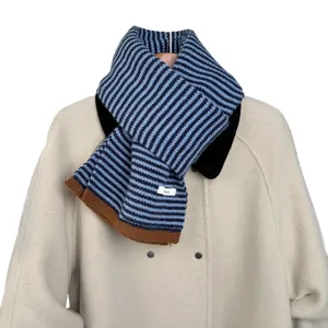 Retro colorblock striped knitted scarf for women and men, warm autumn winter neck warmer.