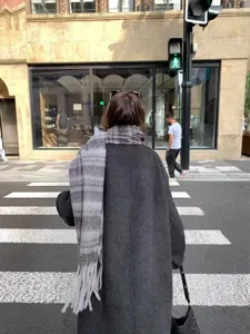 Mohair wide striped scarf for women winter thickened warm student couple shawl detail view