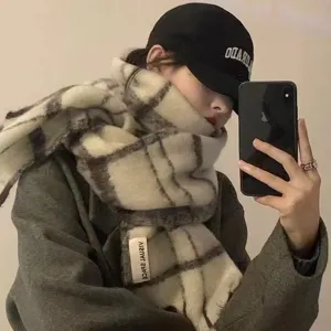 Korean ins mohair plaid scarf winter thick warm long shawl for women and men fashion.