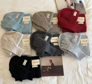 Knitted hat scarf gloves set soft warm winter accessories multi-color daily wear detail