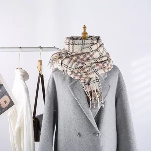 Women's colorful plaid winter scarf cozy warm long tassel shawl stylish fashion accessory detail