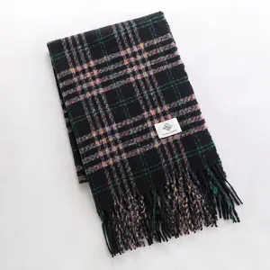 Winter colorful plaid fringe scarf, cozy warm long tassel shawl for women fashion.