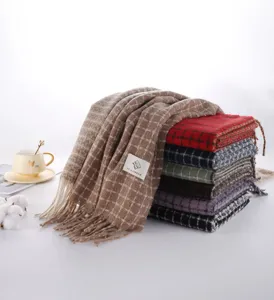 Vintage plaid winter scarf for women, thick cozy cashmere feel long shawl, stylish cozy apparel.