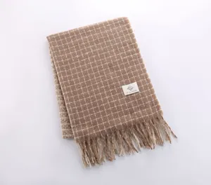 Vintage plaid winter scarf for women, thick cashmere feel cozy long tassel shawl and wrap.