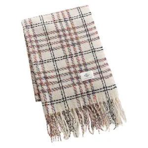 Winter cozy colorful plaid scarf for women, warm long tassel shawl fashion accessory.