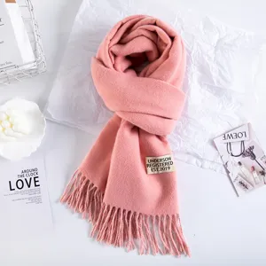 Thickened double-sided imitation cashmere winter scarf for women, cozy warm tassel shawl.