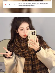Korean style plaid scarf for women autumn winter warm cozy fashion british style shawl neck