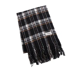 Classic black brown plaid winter scarf with tassels cozy warm cashmere feel fashion accessory for women