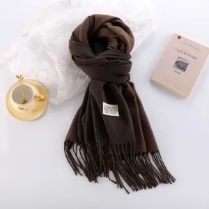 Thickened double-sided imitation cashmere scarf winter warm solid color tassel design