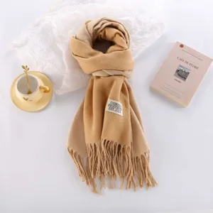Thickened double-sided cashmere-feel winter scarf for women, warm solid color long shawl.