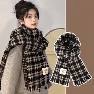 Women Winter Warm Plaid Scarf Imitation Cashmere Soft Long Tassel Shawl British Style Casual Scarf