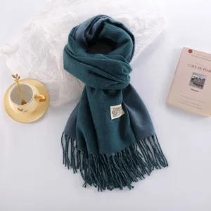 Thickened double-sided cashmere feel scarf with fringe, cozy winter warm neckerchief stylish.