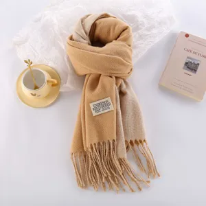 Thickened double-sided cashmere-feel winter warm scarf for women, trendy long tassel design.