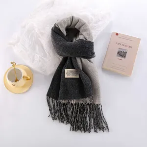 Thick double sided imitation cashmere scarf detail, soft warm winter neckerchief for women.