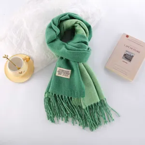 Thickened double-sided imitation cashmere scarf with fringe, warm winter solid color shawl.