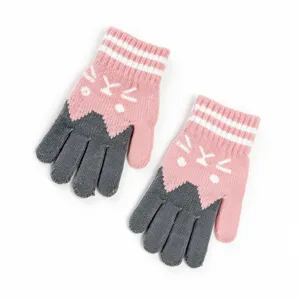 Kids winter knit gloves cute cat pattern pink grey split finger thermal warm gloves for boys girls