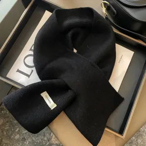 Donna inverno puro nero lana incrociata sciarpa caldo semplice morbido minimalista foulard