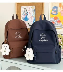 Cute Japanese ins style cartoon dog backpack school bag with plush pendant for students