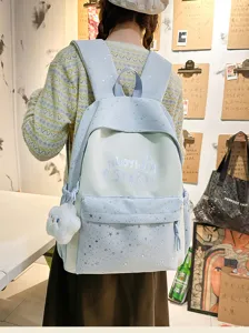 Zaino stile giapponese dolce motivo stelle grande capacità borsa scolastica per ragazze azzurro