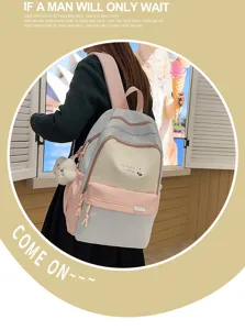 Zaino carino di grande capacità per ragazze borsa da scuola casual grigio rosa