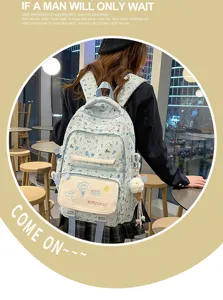 Zaino scolastico stampato carino per ragazze, zaino da viaggio leggero e capiente per studenti.