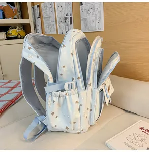 Zaino scolastico azzurro chiaro carino con stampa di stelle, grande capacità e leggero.