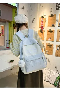 Zaino stile giapponese blu con motivo di stelle grande capacità per ragazze studenti