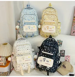 Grande zaino per studenti, simpatico zainetto casual stampato con tasche multiple in diversi colori.
