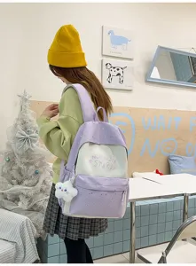 Zaino in stile dolce giapponese color-block con stampa di stelle per studenti grande capacità