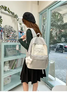 Zaino bicolore in stile giapponese per ragazze, grande cartella carina con motivo a stelle.