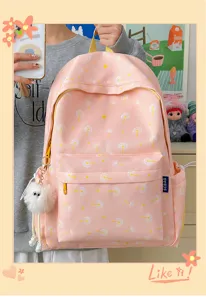 Sweet dandelion print backpack for women, stylish cute college student casual school bag.