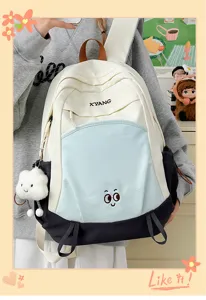 Colorblock student backpack for girls, stylish large capacity casual daily travel school bag.