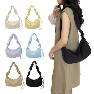 Casual large capacity pleated crossbody bag stylish nylon shoulder dumpling bag