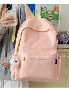 Sweet pink dandelion print backpack casual school bag for daily use and college students.