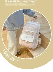 Sac à dos rose style japonais motif étoile pour fille adolescente cartable décontracté
