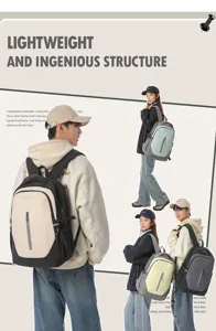 Detailed view of lightweight casual backpack showing multi-angle wear and spacious capacity.