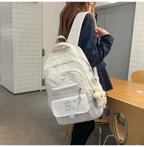 Sac à dos style japonais pour fille mignonne imprimé étoiles cartable d'école loisir