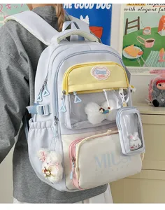 Japanese style multi-pocket canvas school backpack for students casual daily travel use