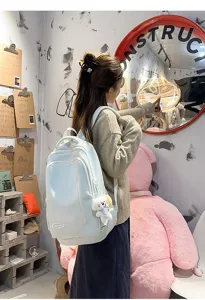 Casual large capacity travel backpack for women, stylish school bag with multi pockets blue.