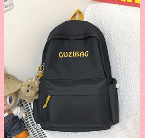 Japanese ins style embroidered black backpack student school bag versatile daily casual daypack