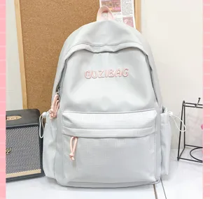 Japanese ins style embroidery student backpack casual minimalist school bag for teens girls grey