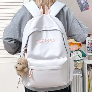 Japanese Ins Style Embroidered Nylon Schoolbag For Women Simple Versatile Casual Backpack Student Bookbag