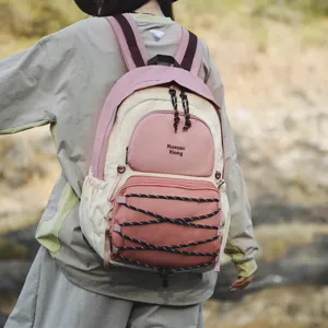 Minimalist pink and off-white casual backpack for women, outdoor travel and daily use.