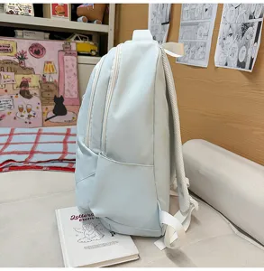 Light blue student casual backpack large capacity daily school bag for travel and girls