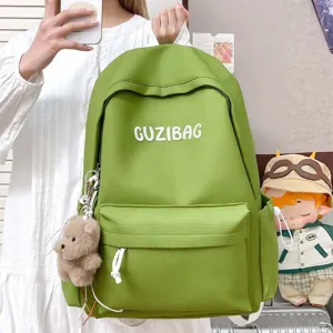 Japanese ins style embroidered backpack women simple casual student school bag green rucksack