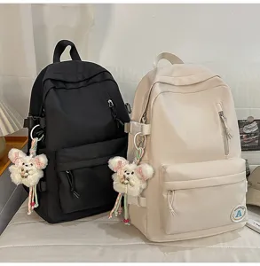 Classic college style canvas backpack set for women, lightweight casual school bags with cute bears.